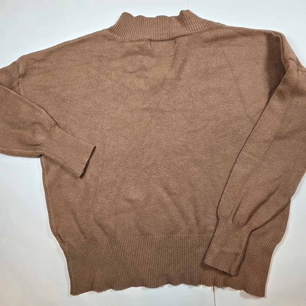 Philosophy Brown V-Neck Sweater Classic Knit Wide Band Peak Crop Medium